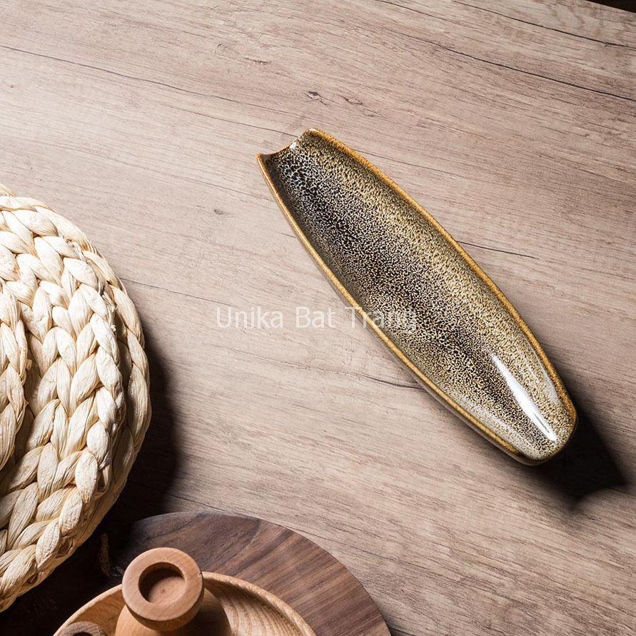 Đĩa Thuyền Men Gấm Vàng - Đĩa Hình Thuyền - Kiệt Tác Bàn Ăn Cao Cấp - Gốm Sứ Bát Tràng