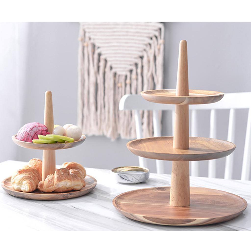 2/3 Tier Cake Snack Stand Wooden Serving Tray Fruit Platter Cupcake Holder