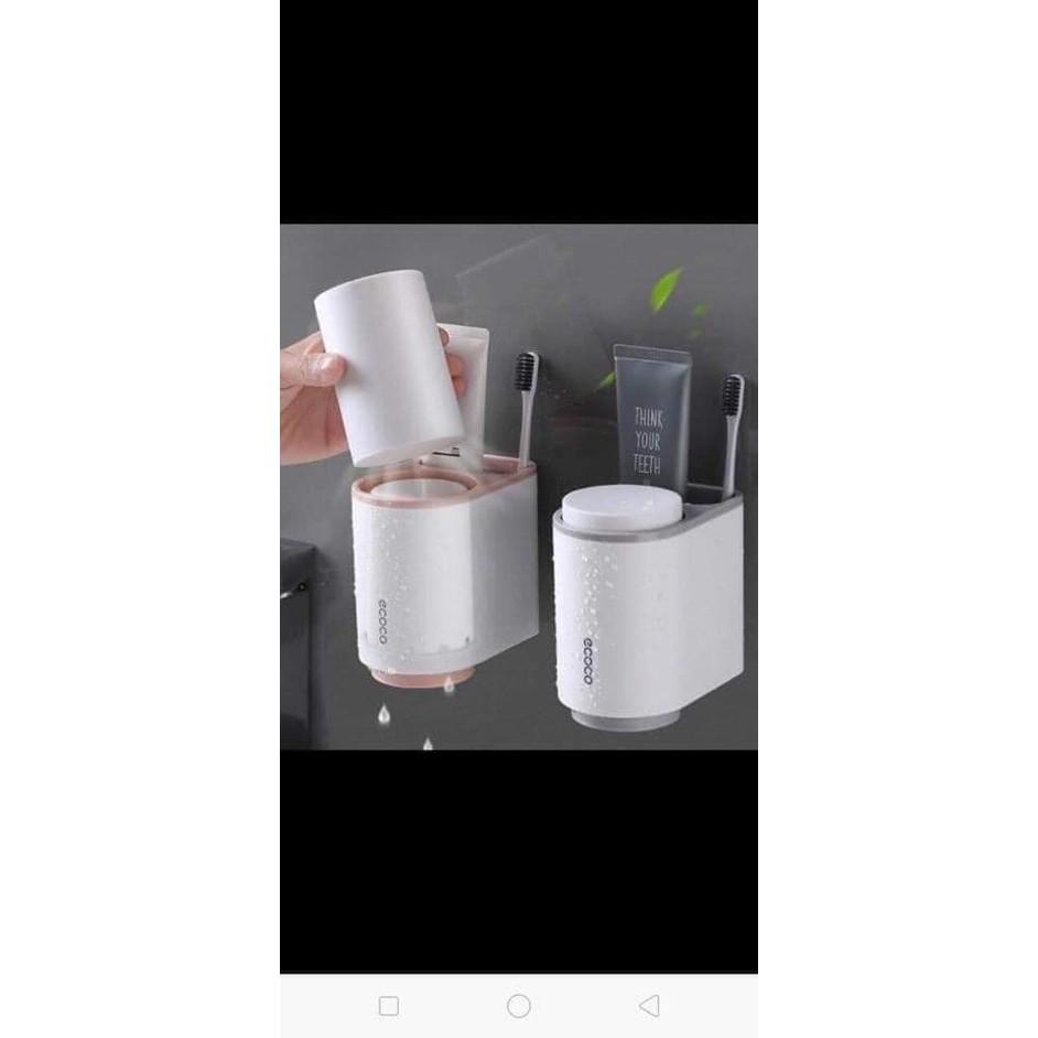 Kệ Để Bàn Chải Đánh Răng, Kệ Nhà Tắm Ecoco 2 Cốc Thông Minh Lắp Đặt Dán Tường