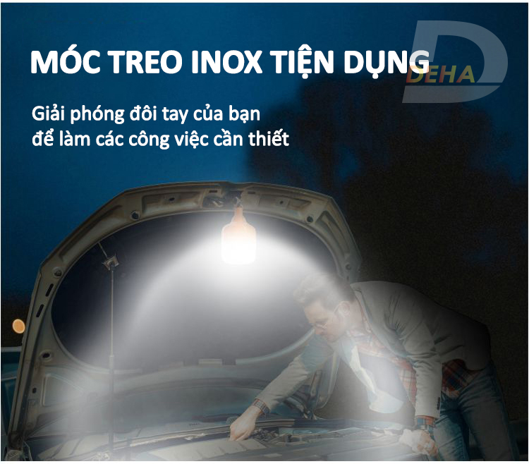 Bóng đèn Led sạc tích điện có móc treo, pin sạc dung lượng lớn, không cần dây điện, bulb chống nước, chiếu sáng du lịch, cắm trại camping, quầy hàng, câu cá, sửa xe - Đèn sạc không dây