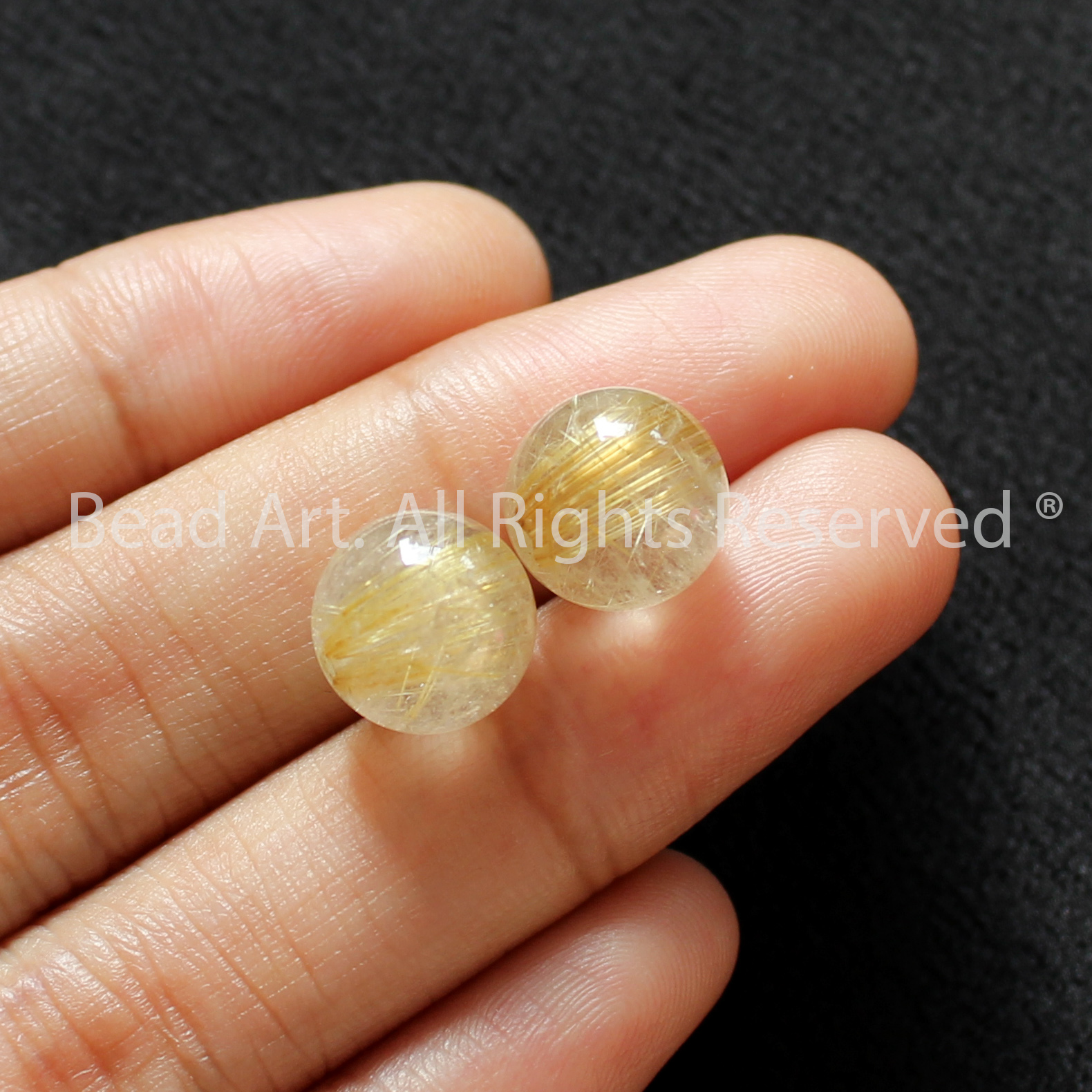 9.5-10MM Thạch Anh Tóc Vàng Tự Nhiên Dạng Tròn Loại B, Đá Phối Vòng Tay Phong Thuỷ, Trang Sức, Chuỗi Hạt, Mệnh Thổ, Kim - Bead Art