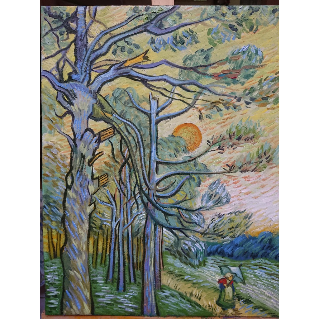 Hoàng Hôn Dưới Rừng Thông - Tranh Sơn Dầu Vẽ Tay 40x50cm
