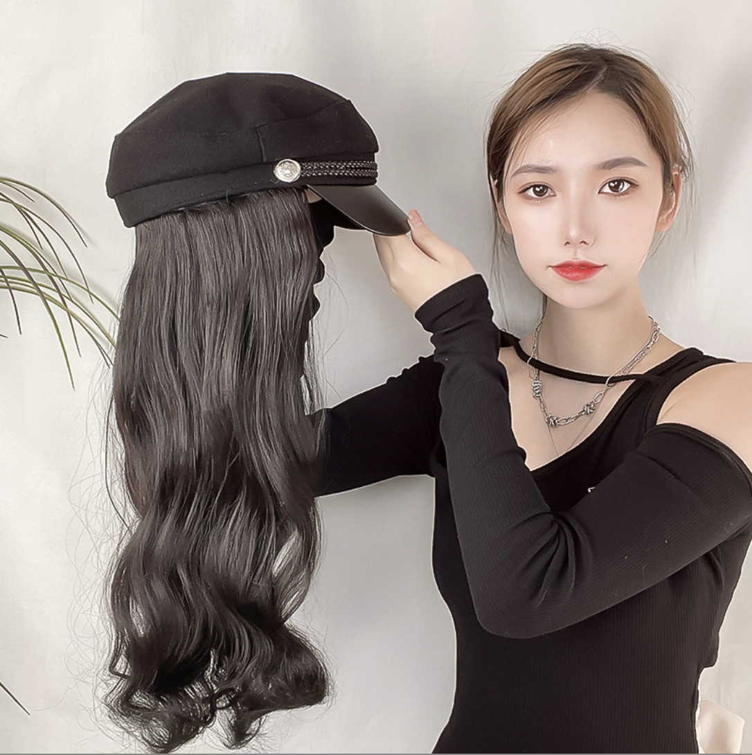 Nón mũ tóc giả nguyên đầu xoăn cao cấp, Nón mũ nồi gắn tóc giả trùm cả đầu