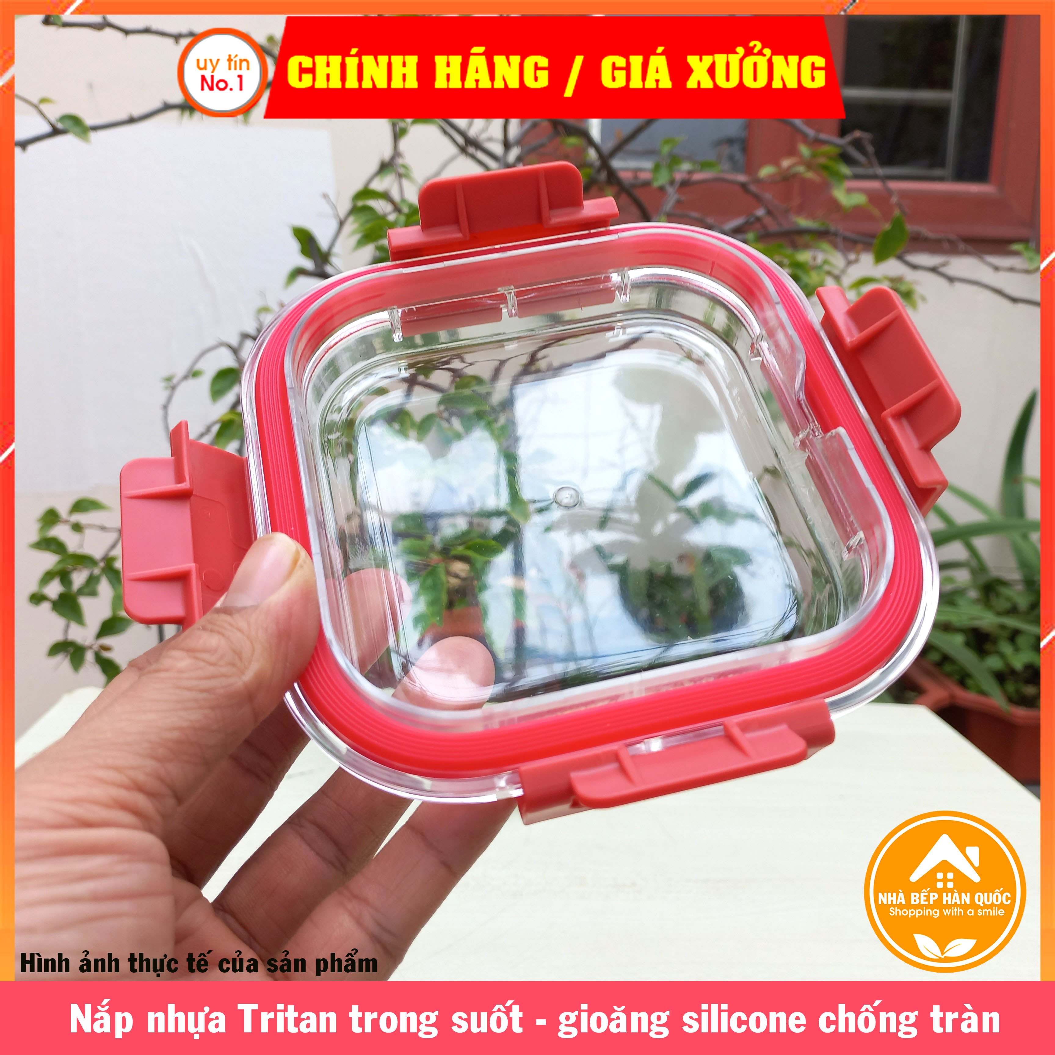 Hộp đựng thực phẩm Lock&amp;Lock chính hãng bằng thuỷ tinh LLG238 320ml LLG239 520ml LLG242 800ml nắp màu đỏ