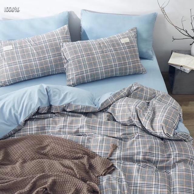 Set Ga Gối Cotton TiCi Kẻ Hàng Nhập Khẩu Cao Cấp 4 Món