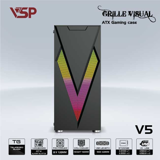 Vỏ máy tính Case VSP V5 [ĐEN] Gaming (ATX/M-ATX/ITX) - Hàng chính hãng VSP phân phối