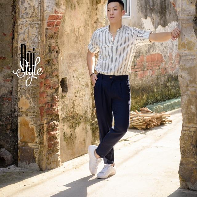 QUẦN BAGGY ĐŨI LINEN NAM - Màu Đen