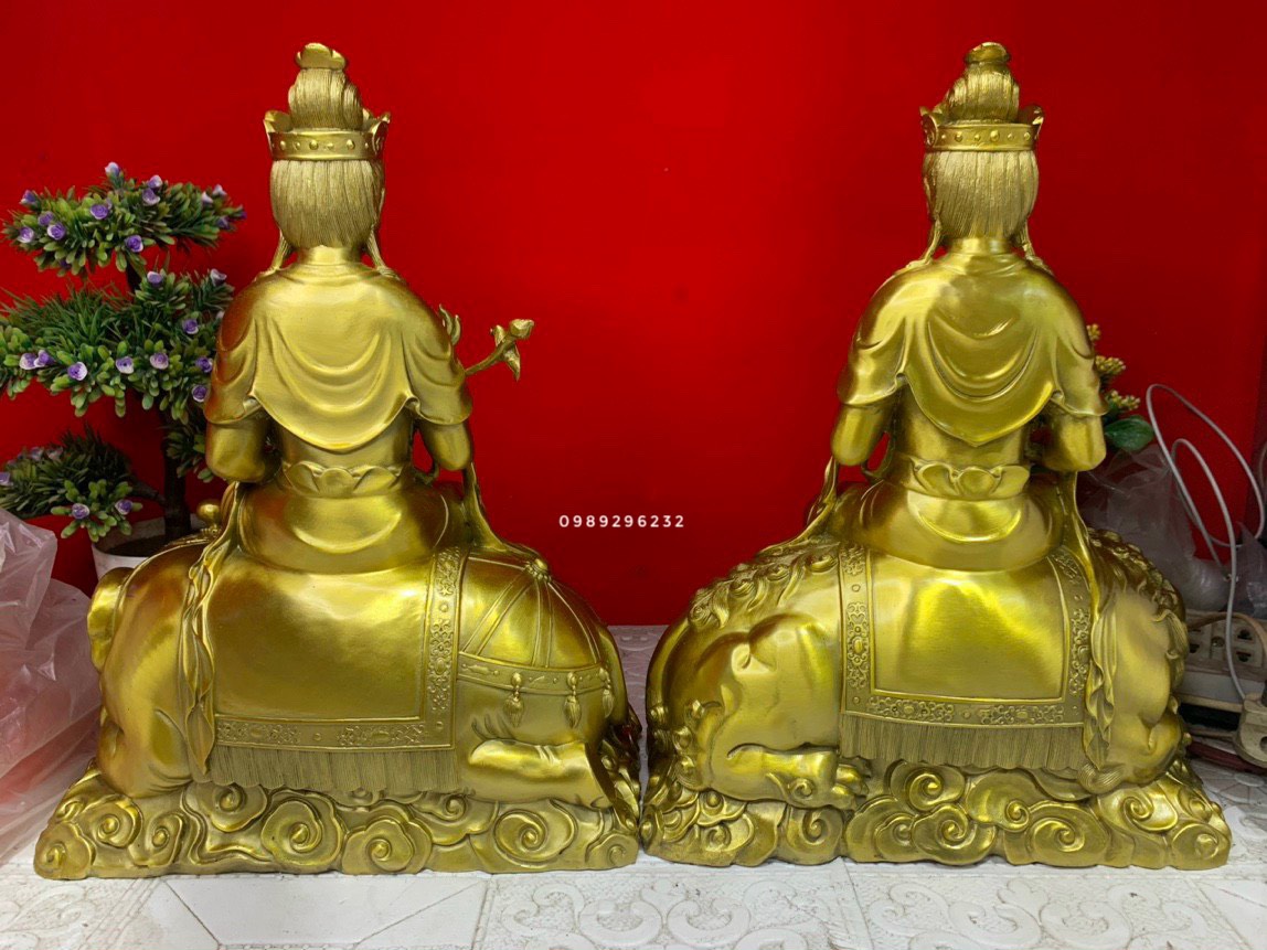 Tượng phật bà Văn Thù và Phổ Hiền Bồ Tát bằng đồng vàng cỡ lớn