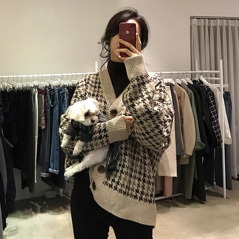 MS783 Áo khoác cardigan len hoạ tiết viền màu cổ tim