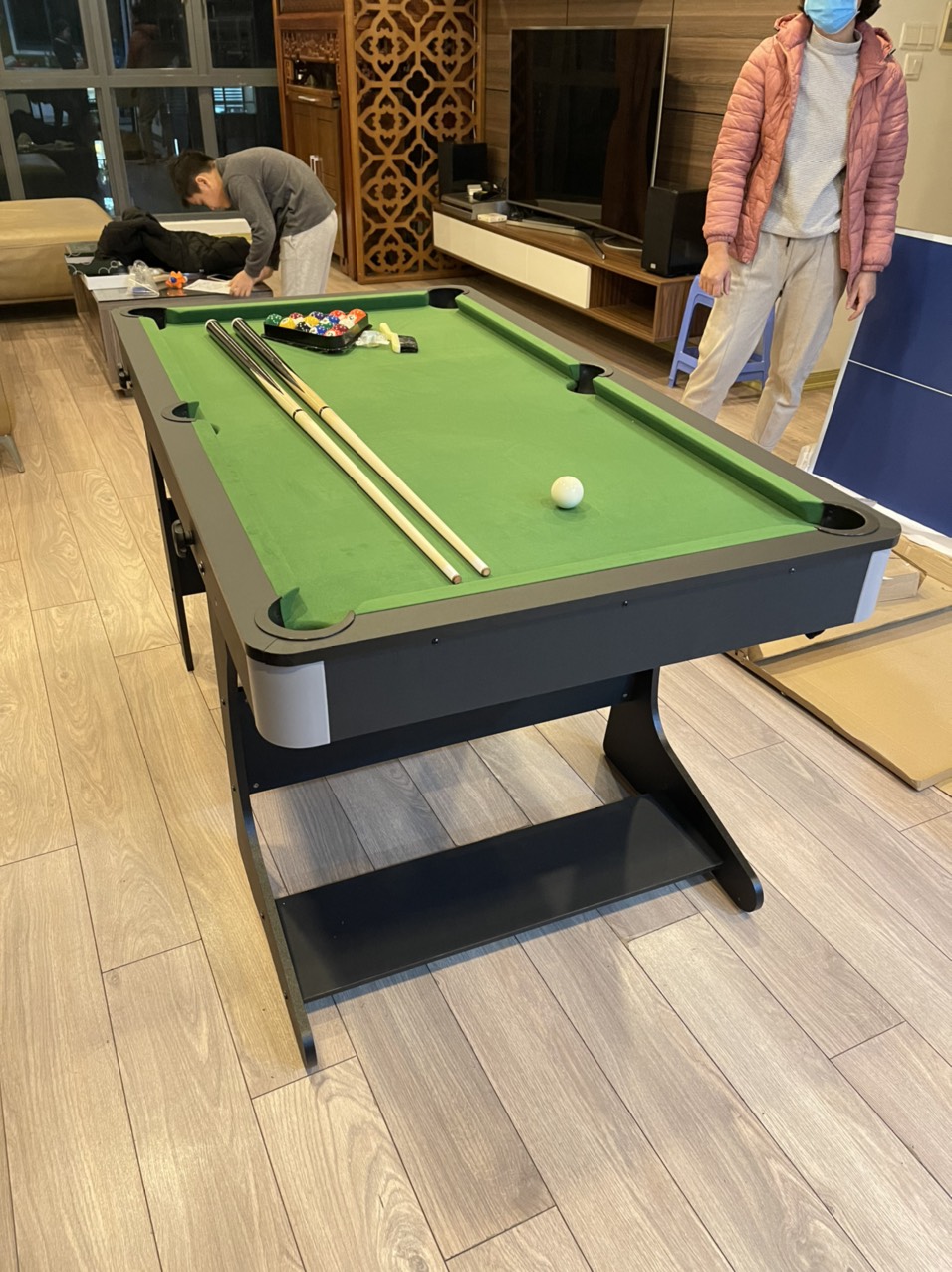 Bàn Bida Cỡ Lớn Kết Hợp Bóng Bàn 2 Trong 1, Đầy Đủ Phụ Kiện, Bi A Lỗ, Bóng Bàn Mini Gia Đình Văn Phòng Kinh Doanh Hanana