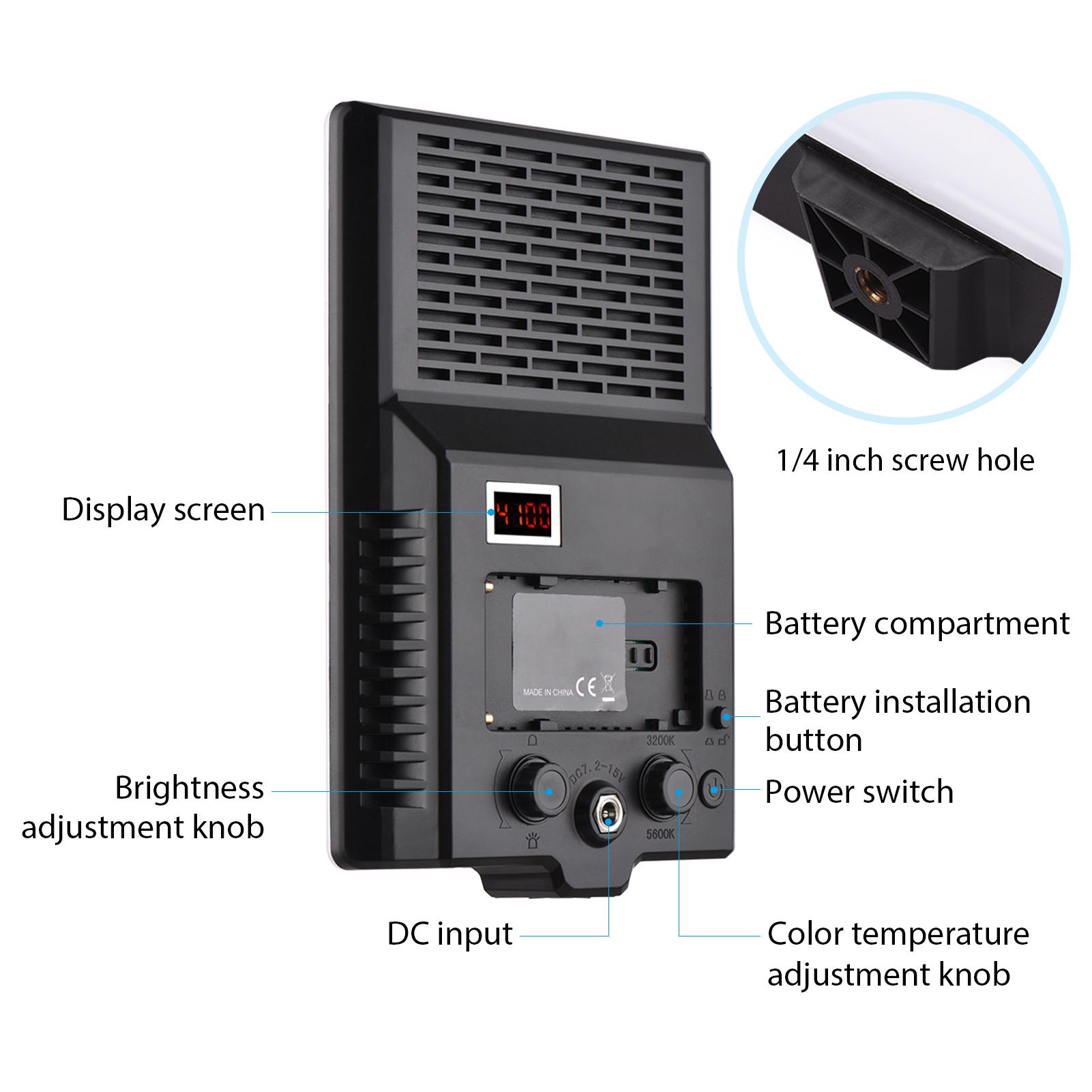 12W LED Video Light Photography Light 144PCS Lamp Beads Bi-Color Temperature 3200K-5600K with Ball Head for Gaming Live