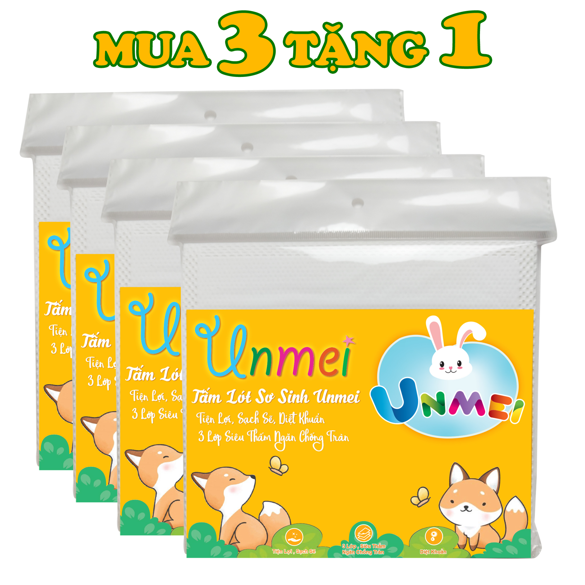 Combo Tiết Kiệm : Mua 3 Tặng 1 - Miếng Lót Sơ Sinh Unmei NewBorn (30 miếng/Bịch)