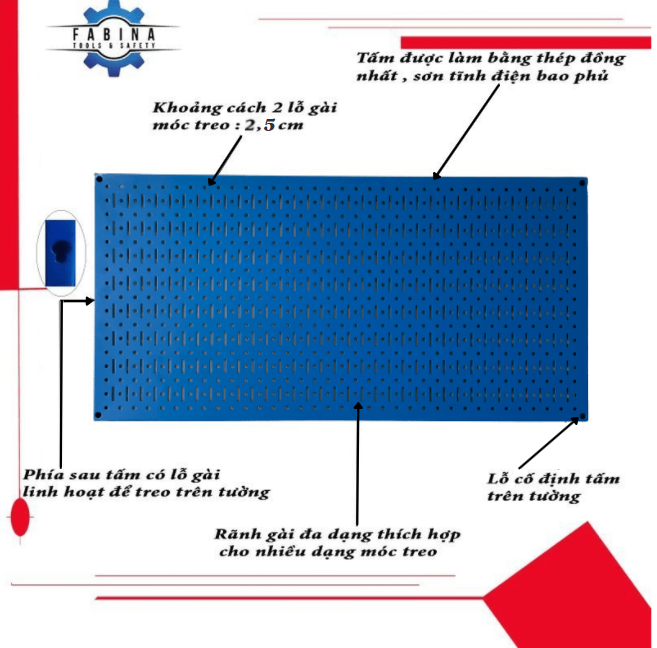 Tấm lưới Pegboard xanh dương mờ treo tường đa năng FABINA