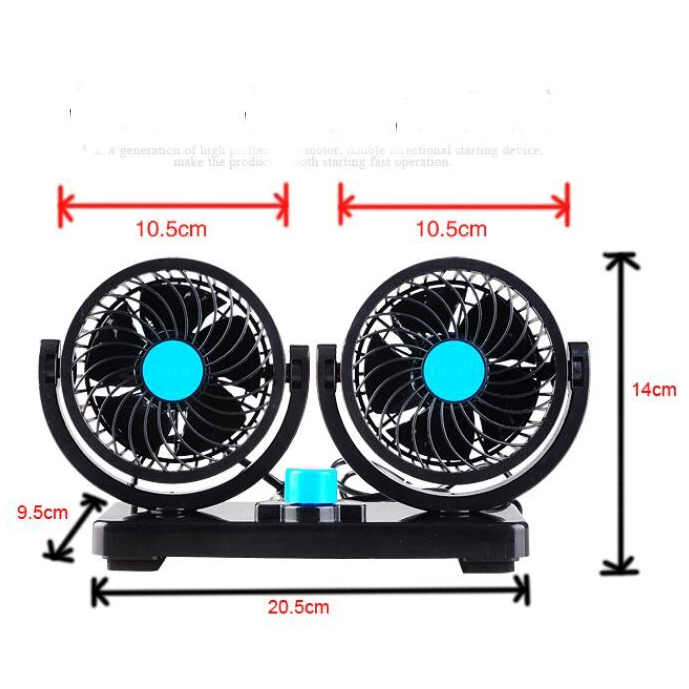 Quạt đôi xoay 360 độ trên ô tô - Nguồn 12V