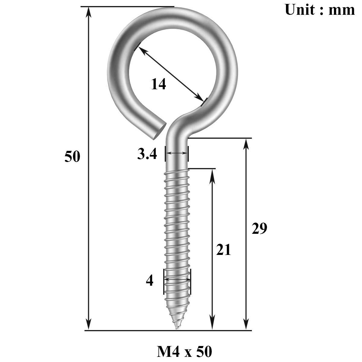 10 cái M4 x 50 Vít cừu mắt tròn Bu lông mắt bằng thép không gỉ 304 với sợi gỗ Vít gỗ tự vòng Vít khai thác Vít tự khoan để sử dụng ngoài trời và trong nhà