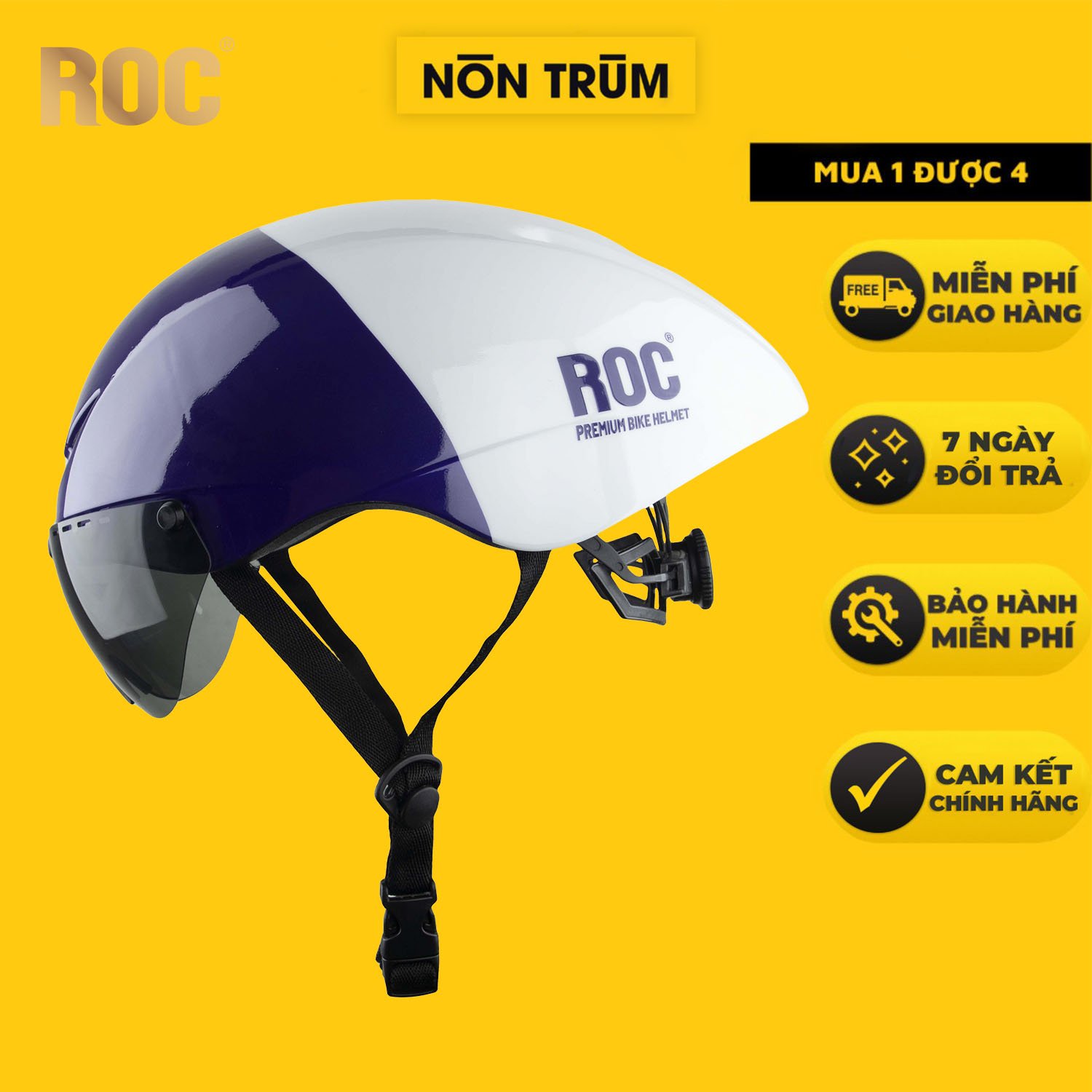 Mũ bảo hiểm xe đạp thể thao ROC R16 đuôi nhọn, siêu nhẹ kèm kính hít nam châm
