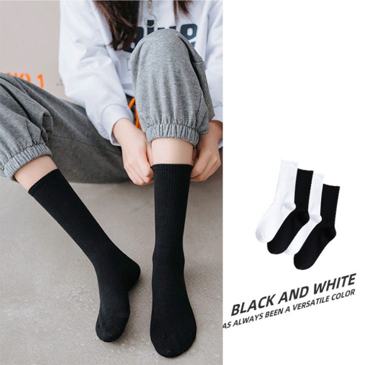 Set 5 Đôi Tất Cao Cổ Unisex Bèo Nhún Gân Tăm Style Thanh Lịch