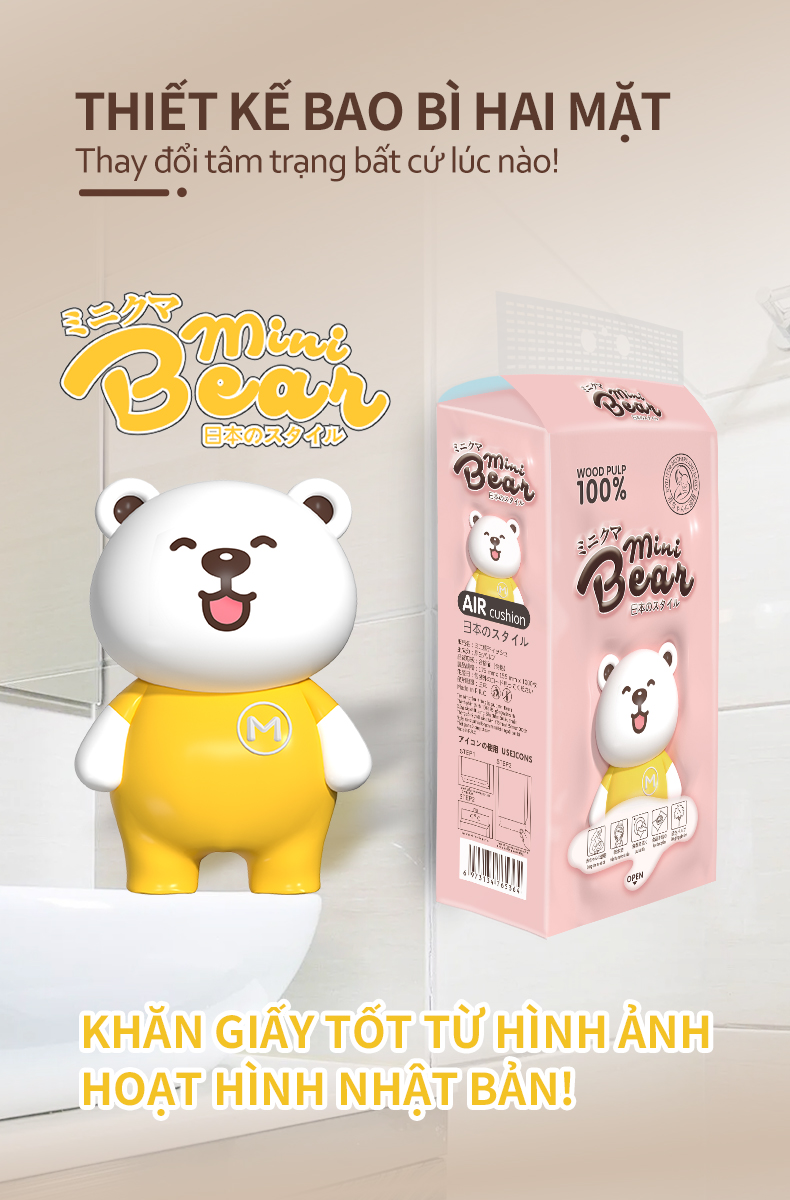 Khăn Giấy Rút Treo Tường Mini Bear Facial Tissue Chính Hãng - An Toàn Cho Da Nhạy Cảm