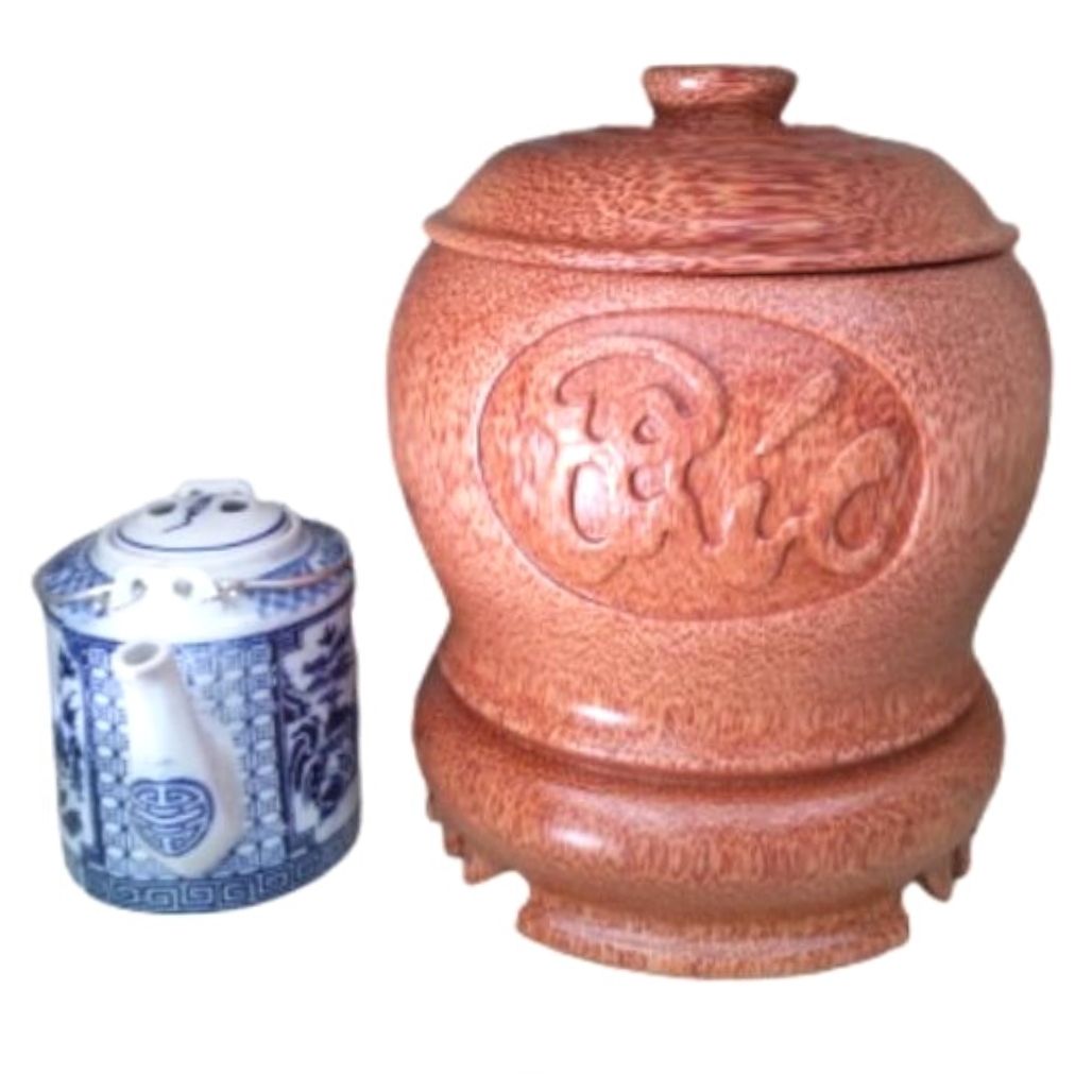 Bình Trà Gỗ Dừa Chạm Thủ Công Tam Đa "Phúc Lộc Thọ" Và Bình Trà 700 - 1200ml - Sản Phẩm Được Sản Xuất Tại Bến Tre