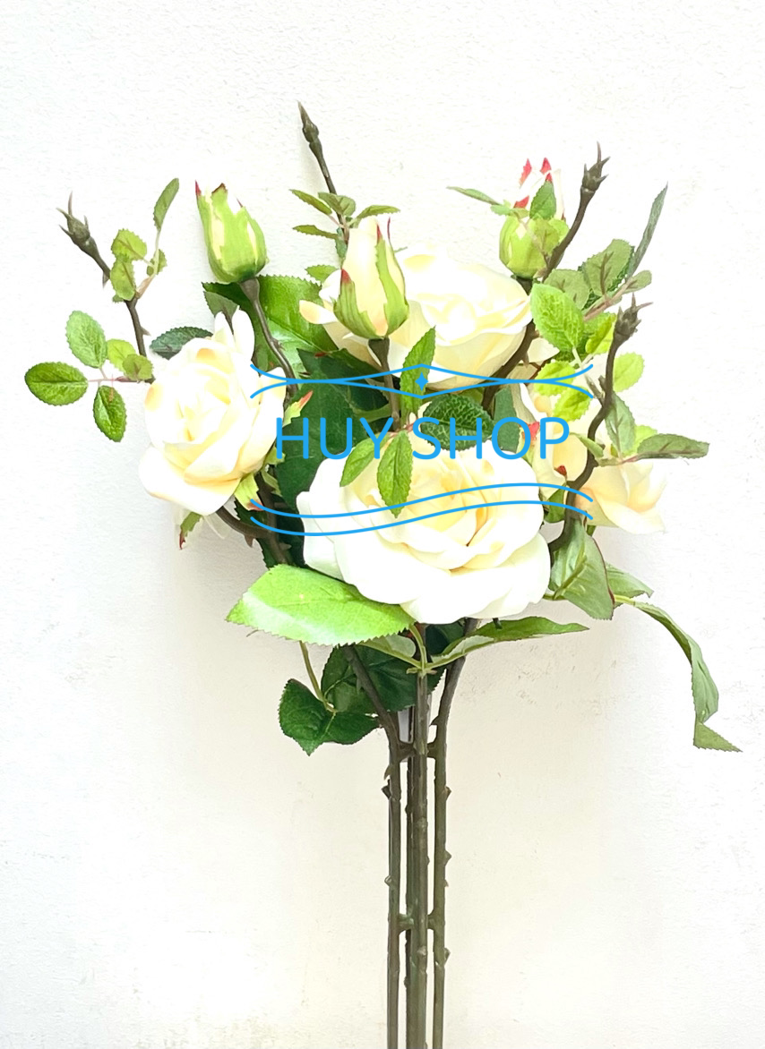 HOA GIẢ TRANG TRÍ - BÓ HOA HỒNG NỞ 7 BÔNG VẢI CAO CẤP