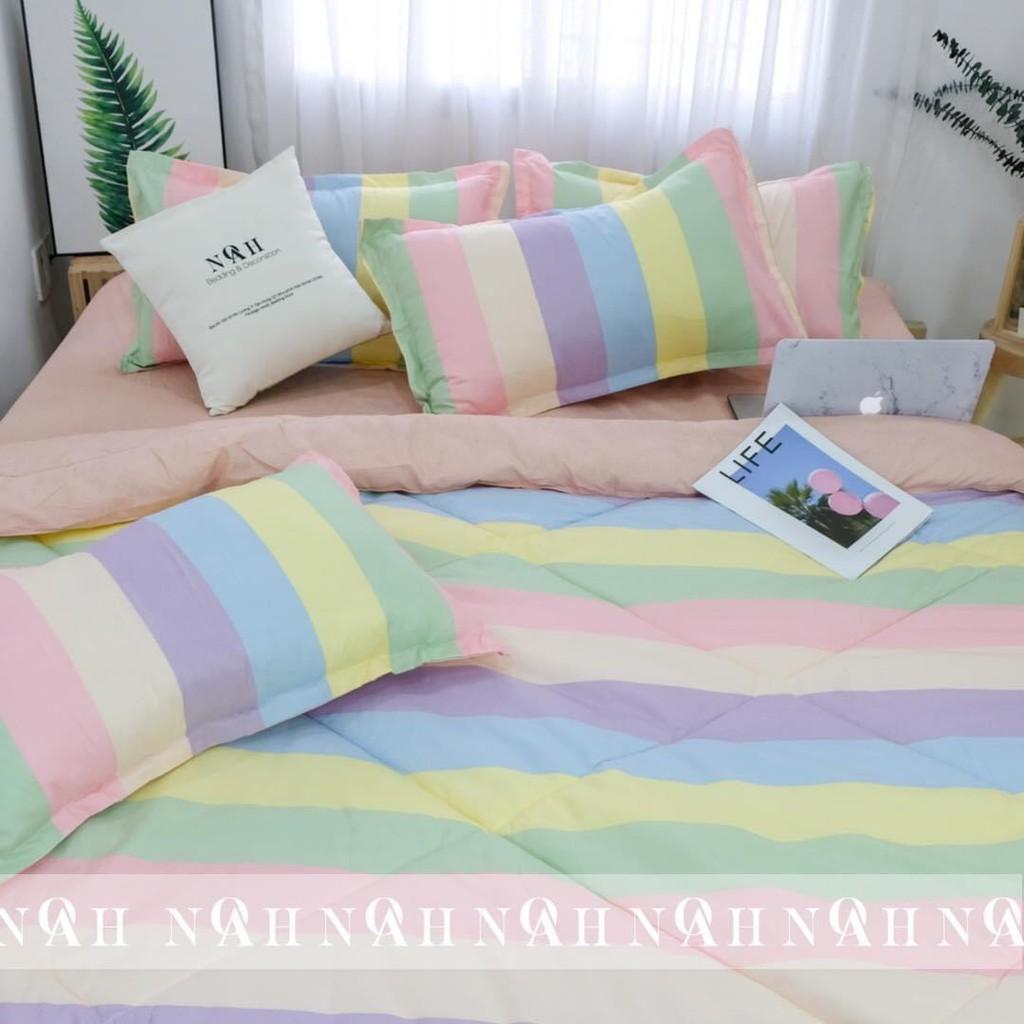 Bộ Drap Giường Chần Bông 5 món cầu vòng Cực Đẹp Cotton 1Mx2M,1M2x2M,1M4x2M,1M6x2M,1M8x2M