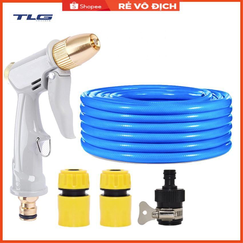 Bộ dây vòi xịt nước rửa xe, tưới cây tăng áp 3 lần, loại 7-10m (cút nhựa nối 713-1) 206846