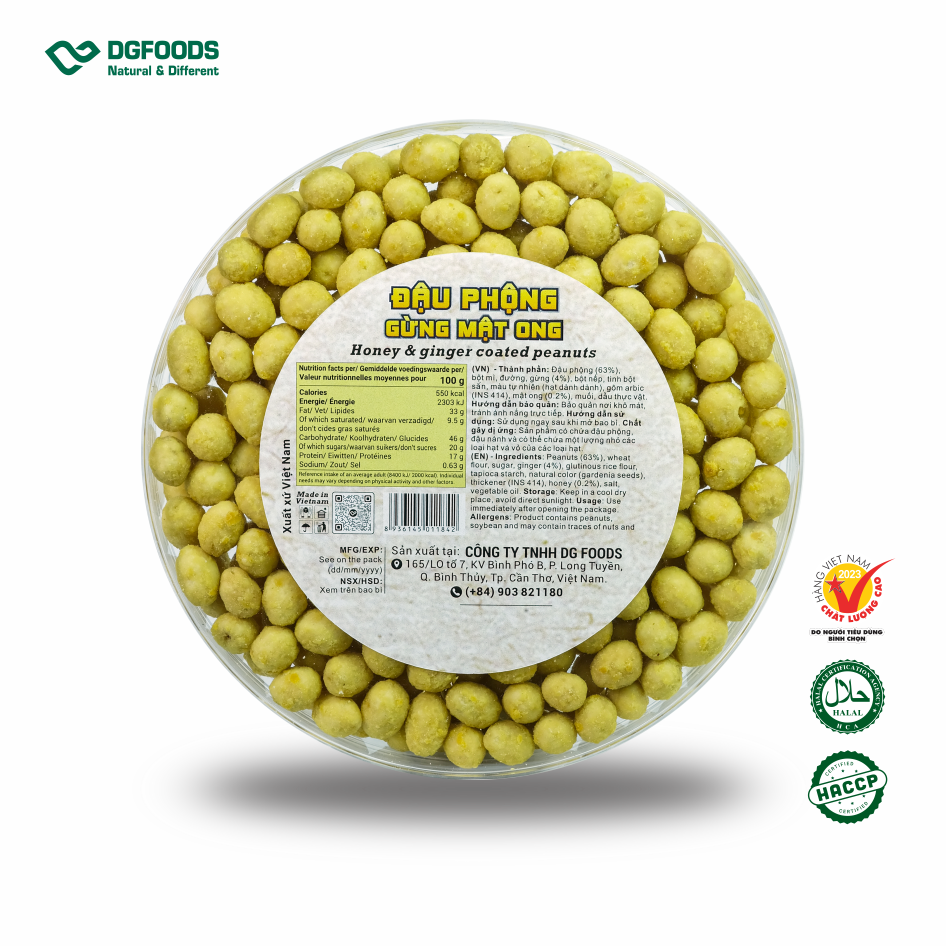 Đậu phộng gừng mật ong 320g DGfoods/Honey & ginger coated peanuts/HVNCLCL/HACCP/HALAL/Đặc sản Cần Thơ,Ăn chay,mẫu Tết