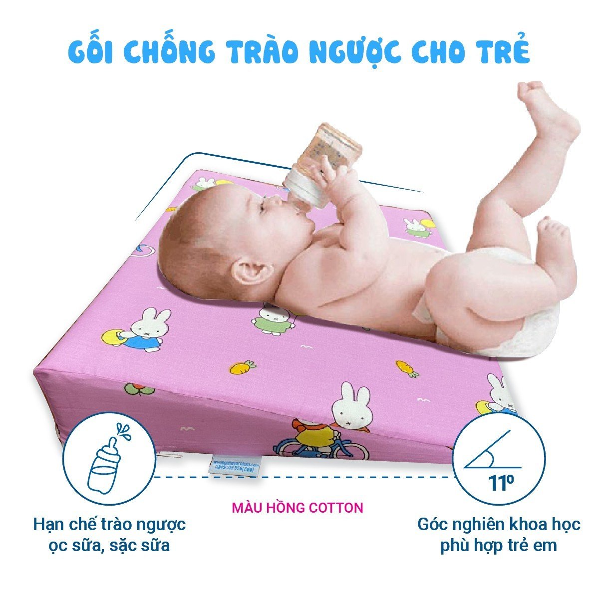 Gối chống trào ngược, ọc sữa cho bé YOROKOBI siêu rộng, KT 38X52X8CM