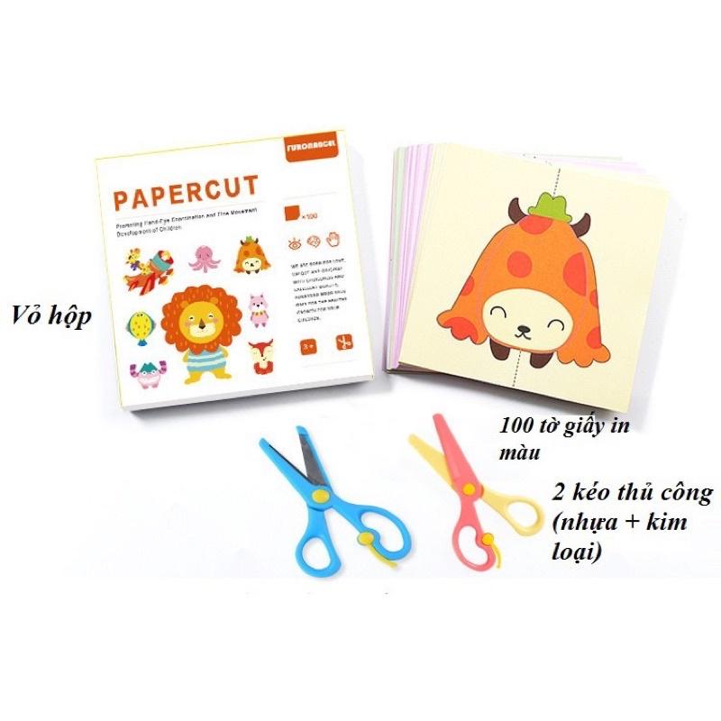 Bộ cắt giấy Paper cut 100 tờ nhiều chủ đề tặng kèm 2 kéo