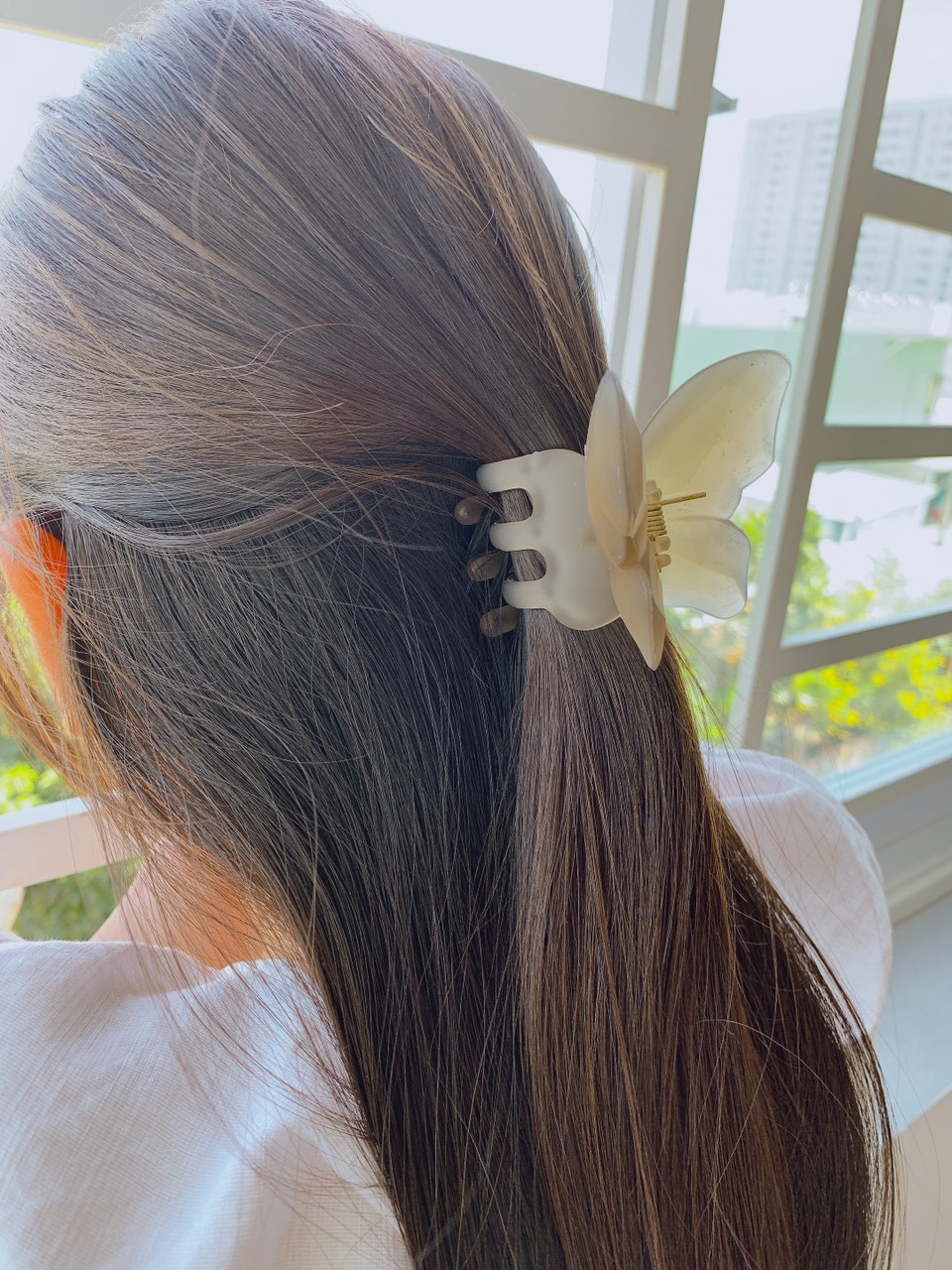 Kẹp càng cua 6 răng hình bươm bướm siêu xinh + Tặng 1 đôi bông tai kim loại cực xinh, hợp thời trang - NÂU