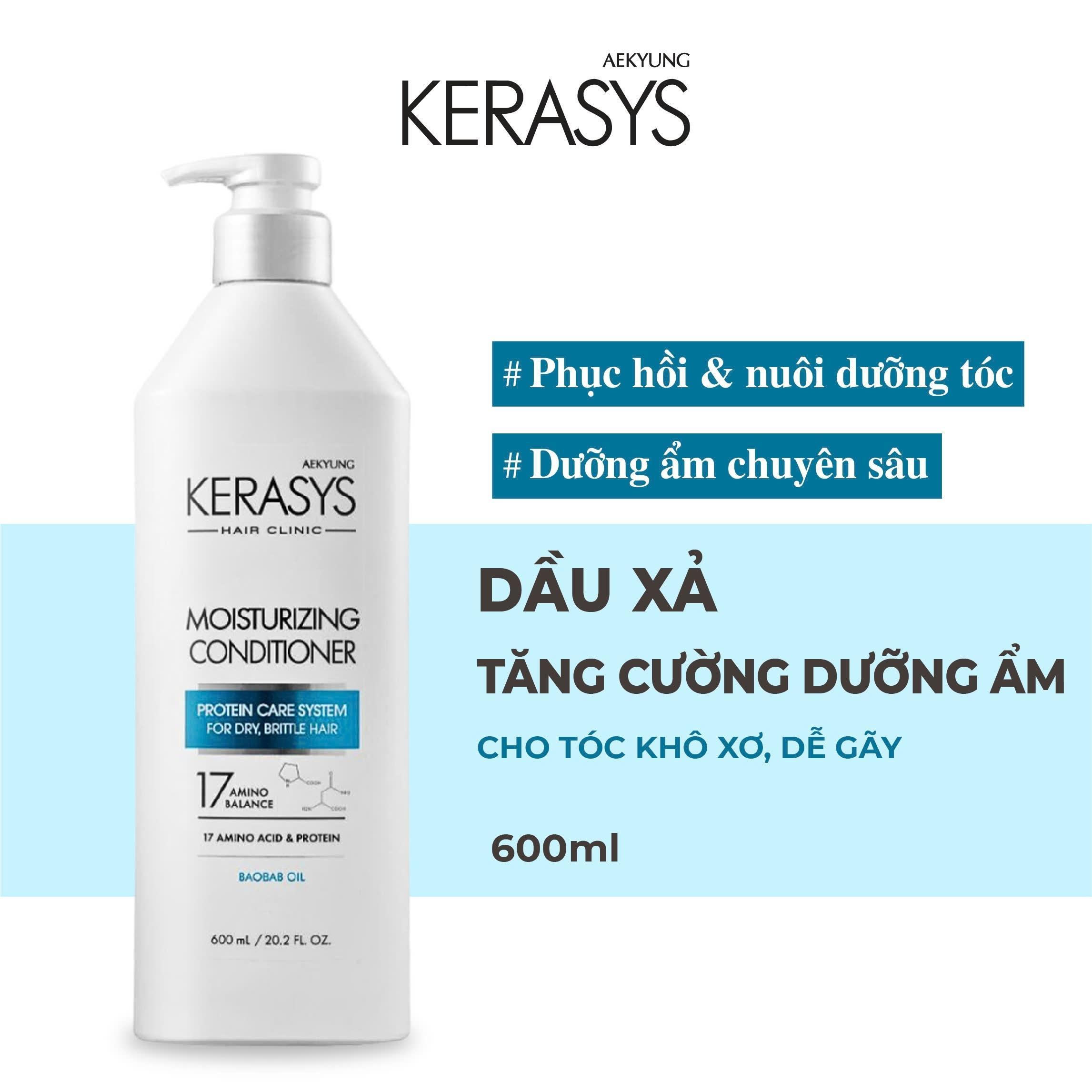 Dầu xả cao cấp Hàn Quốc Kerasys Moisturizing - Trắng xanh (Cân bằng độ ẩm cho mái tóc khô xơ, dễ gãy) 600ml