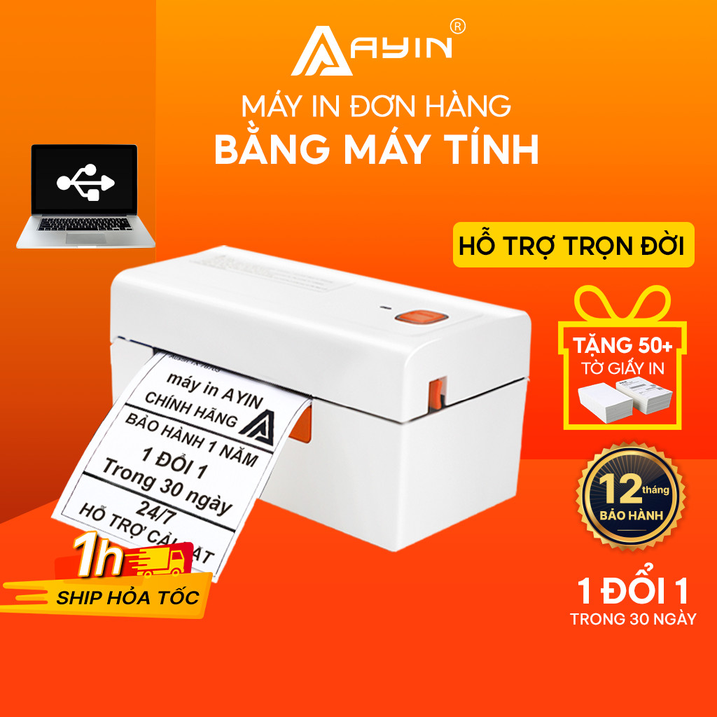 Máy In Nhiệt AYIN 480-5 - In Đơn Hàng TMĐT, Hóa Đơn Vận Chuyển, Tem Nhãn Mã Vạch, Phiếu Gửi, Logo Không Cần Mực, Bill Thanh Toán, Mini Code, Bar Code, Máy In Khổ A6/A7 - Phiếu In Có Thể Dán Ngay - Kết Nối USB - Hàng Nhập Khẩu