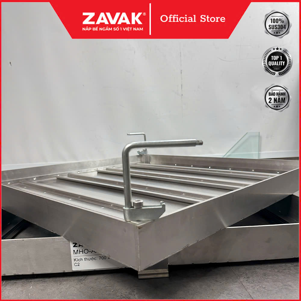 Nắp bể ngầm inox Zavak MHO-AA70 chống nước, ngăn mùi, lát đá dày 3cm, tải cho xe 2 tấn