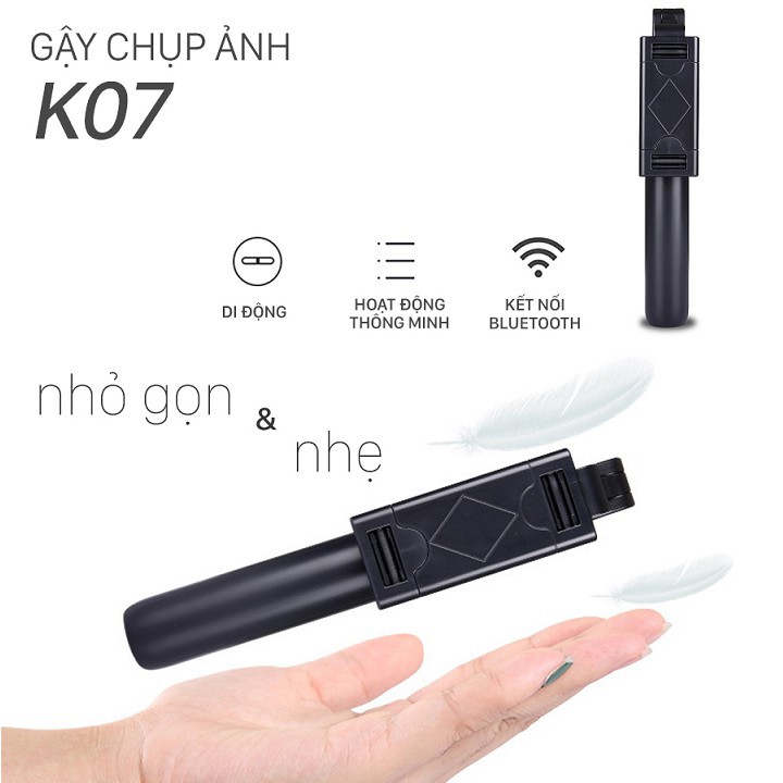 Gậy chụp hình tự sướng K07 kèm nút bluetooth điểu khiển từ xa - hàng chính hãng