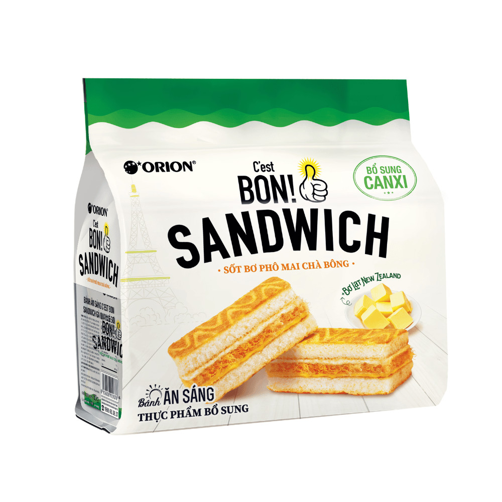 Hình ảnh Bánh ăn sáng C'est Bon Orion Sandwich Sốt Bơ Phô Mai Chà Bông (Túi 6 gói)