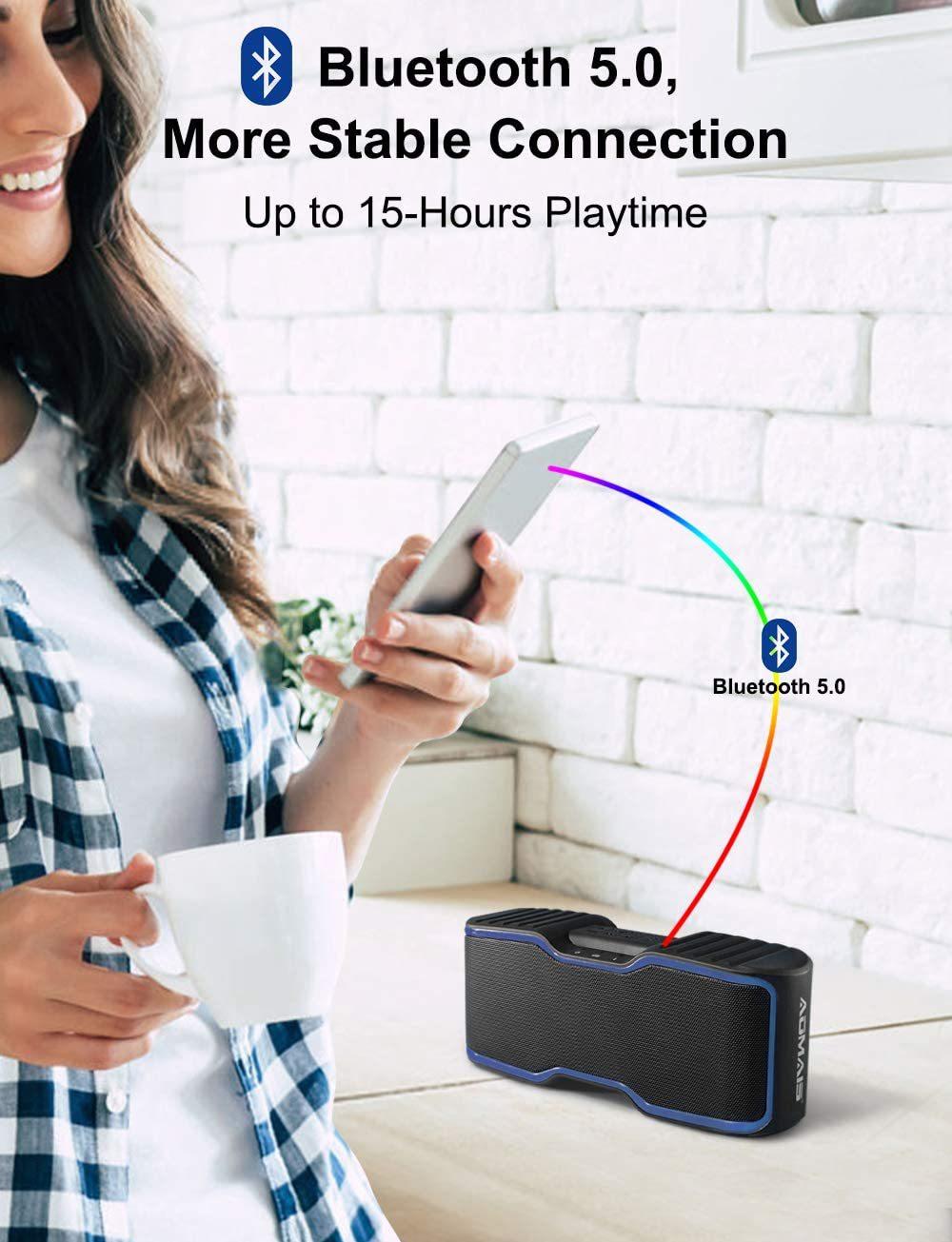 Aomais 20W Loa Bluetooth không dây IPX7 Trò chơi không thấm hơi ngoài trời ba loa loa siêu loa Color: Black black border