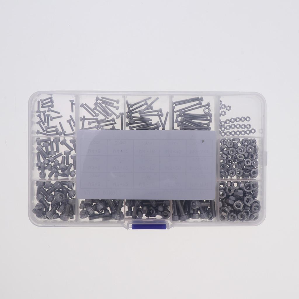 Pack of 480 Hex Screws Nuts Set in 15 Grids Plastic Case Stainless Steel