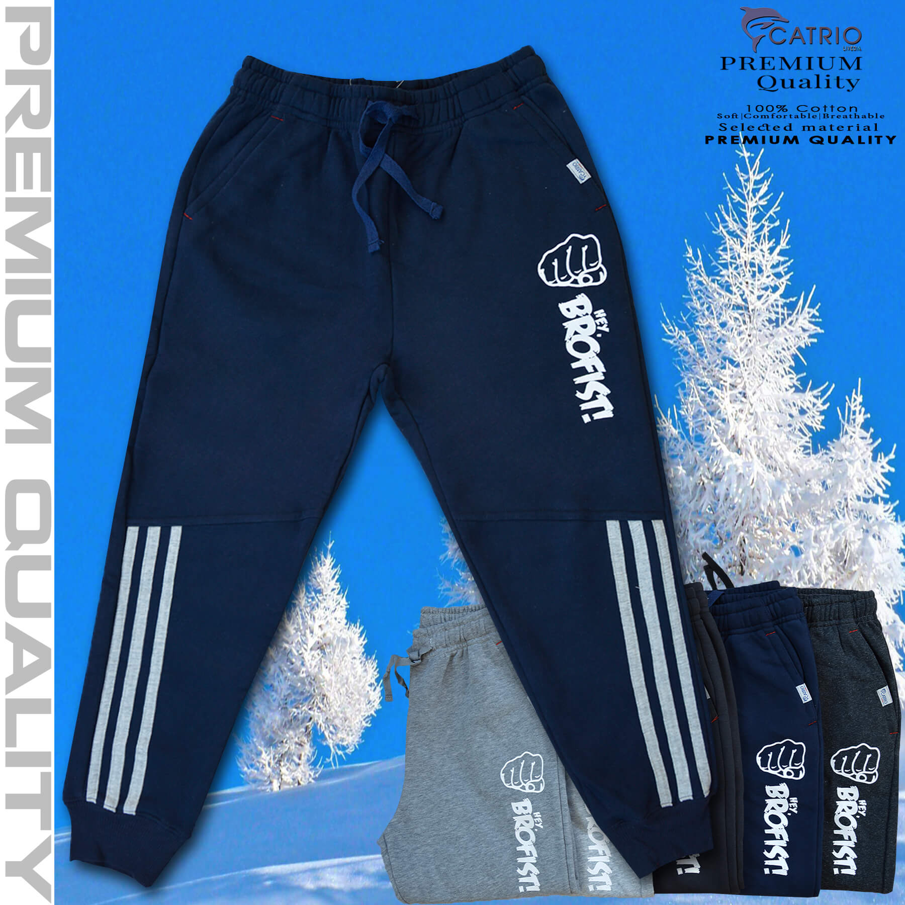 Quần dài bé trai vải 100% cotton in BROFIST màu NAVY là quần nỉ trẻ em CATRIO từ 9 tuổi đến 18 tuổi phù hợp thời tiết se lạnh mùa thu đông kiểu dáng thể thao tuyệt đẹp