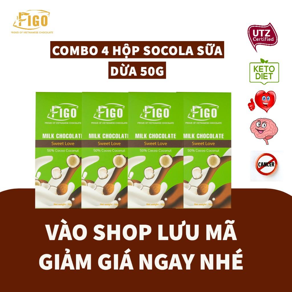 Kẹo Chocolate sữa nhân Dừa, Hạnh nhân, Hạt điều, hạt caca 50g 3 hộp Figo, đồ ăn vặt vị ngọt vừa gây nghiện