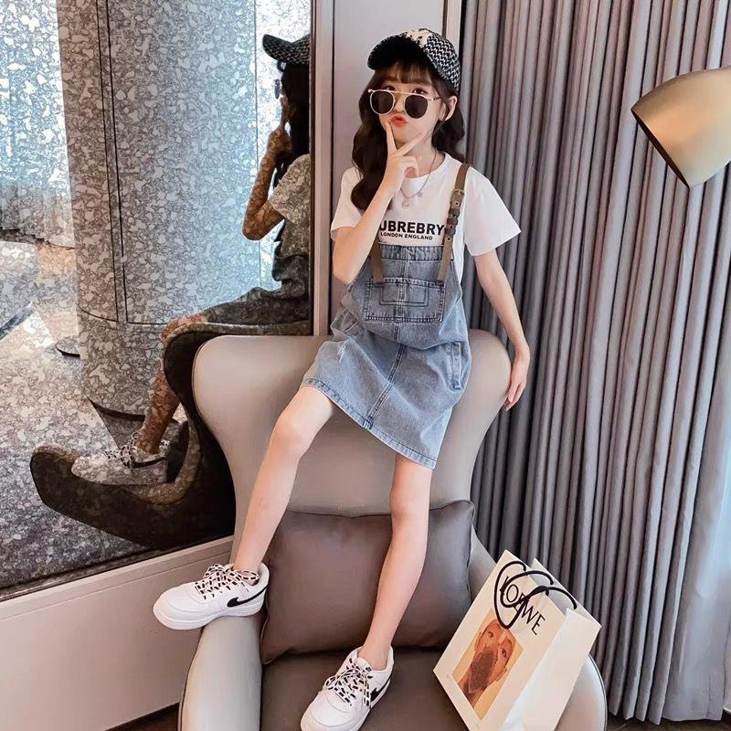 CHENGRUI 2023 Mùa xuân và mùa thu tây phiên bản Hàn Quốc của cô gái váy trẻ em denim dây đeo váy vest đầm bé