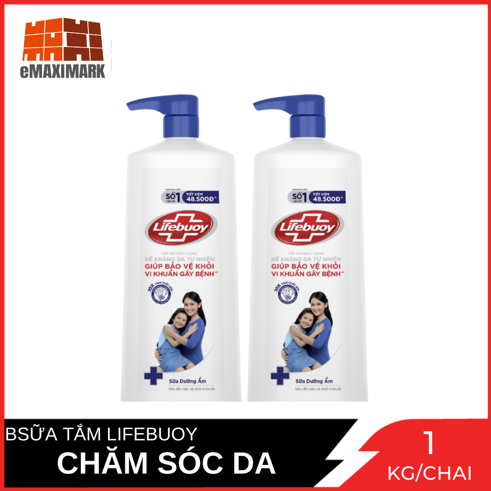 COMBO 2 chai sữa tắm Lifebuoy Chăm sóc da (Xanh) Chai 1kg