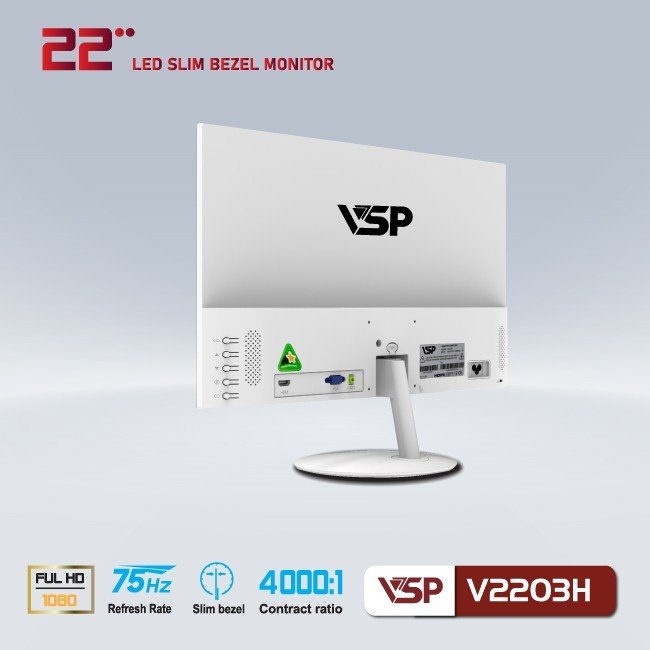 Màn hình máy tính 22inch VSP V2203H [TRẮNG] (21,5&quot; VA FHD 75Hz, HDMI+VGA+Audio 3.5) - Hàng chính hãng TECH VISION phân phối