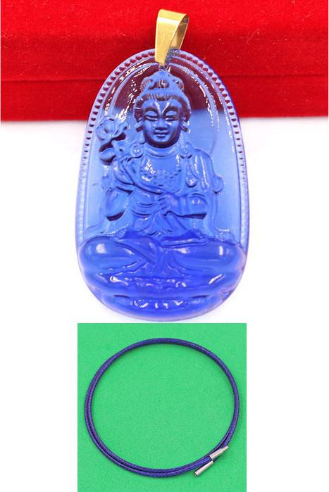 Vòng cổ dây dù Đại Thế Chí Bồ Tát thủy tinh xanh dương 3.6cm - phật bản mệnh tuổi Ngọ - Móc inox