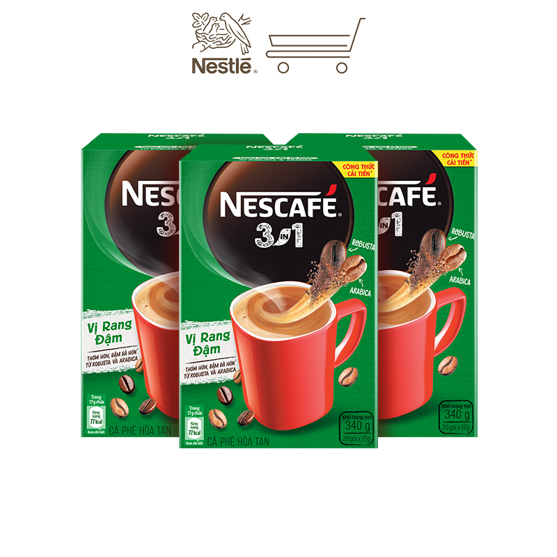 [Quà tặng tháng 11 - Mua 1 Tặng 1 Bộ 3 Thố thủy tinh] Combo 3 hộp cà phê NESCAFÉ 3IN1 VỊ RANG ĐẬM - công thức cải tiến (Hộp 20 gói x 16g)