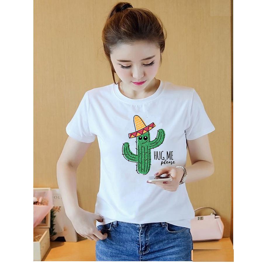 Áo thun nữ in hình hug me form rộng hàn quốc vải dày mịn