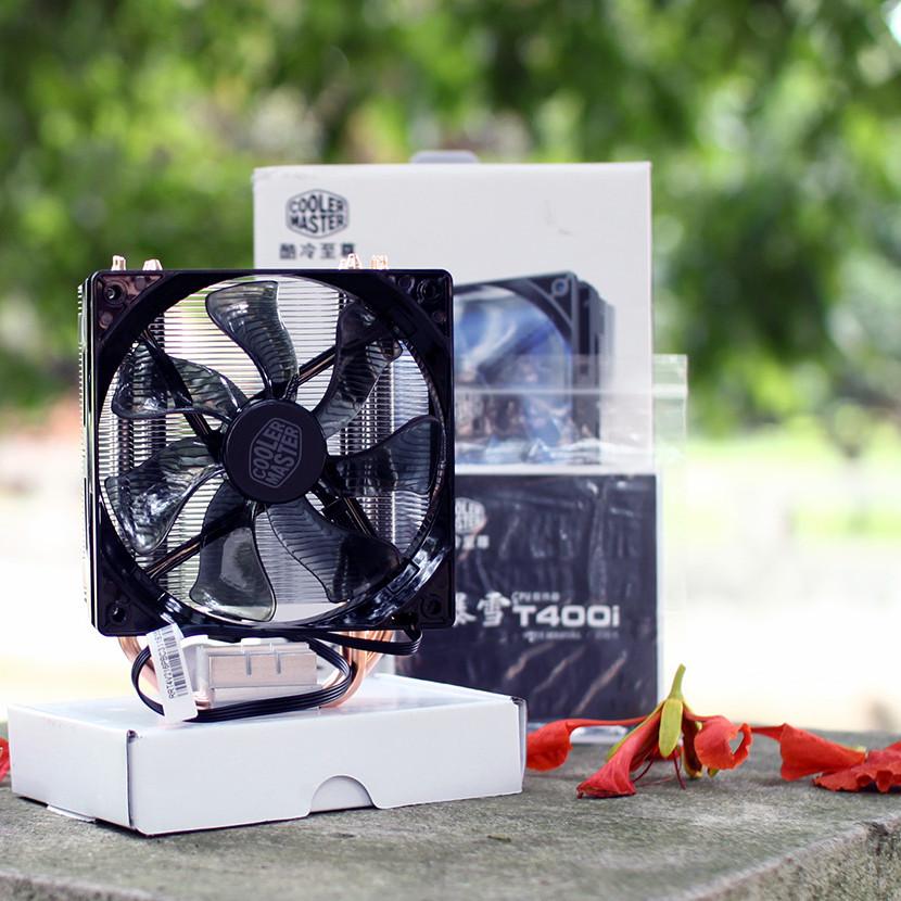 Bộ tản nhiệt khí Cooler Master T400i cỡ lớn dùng cho CPU intel, Fan 120mm có đèn Led, lõi đồng tương thích Socket 775, 115x, 1366, 2011, 2011-v3 - Tặng Kèm Móc Khóa 4Tech - Hàng Chính Hãng.