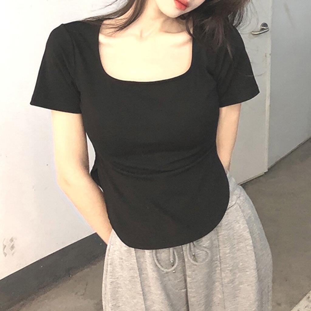Áo thun bigsize nữ tay ngắn cổ tròn đuôi bầu croptop vải thun borip co giãn A25