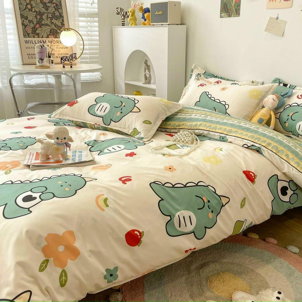 Bộ chăn ga gối Cotton Poly M2T bedding chăn ga Hàn Quốc miễn phí bo chun drap ga giường - khủng long cà chua