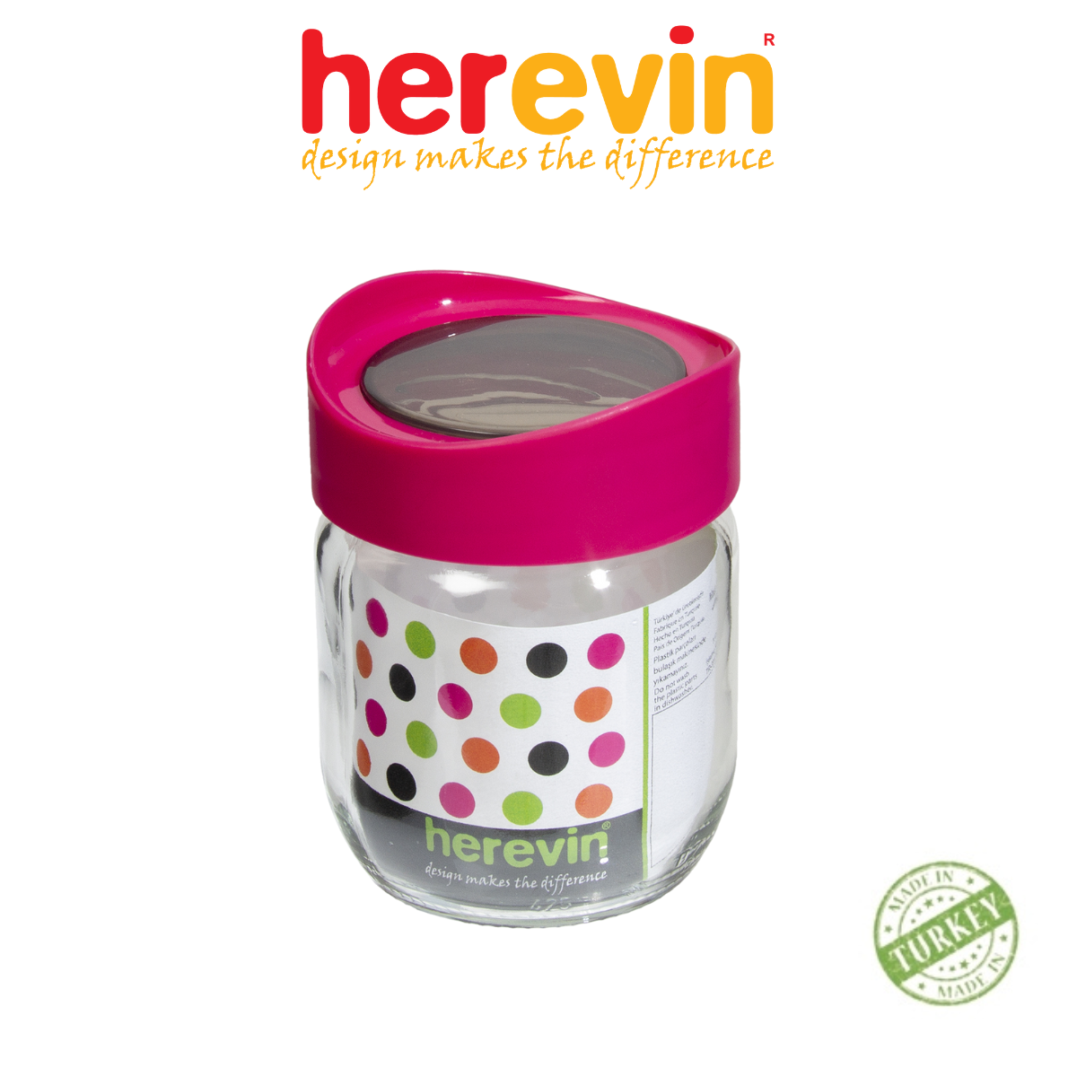 Bộ 3 Hũ Thuỷ Tinh Herevin Tròn Trơn Nắp Transparent 425ml - HEHU149357-560