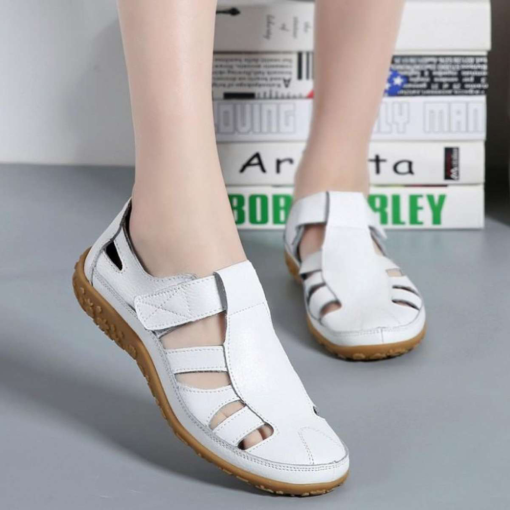 Giày Sandal Da Nữ Đế Xuồng Trơn Không Trơn Trượt